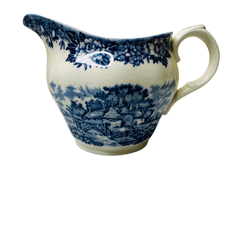Salem China  English Village Blue White Ironstone Creamer Pitcher Staffordshire